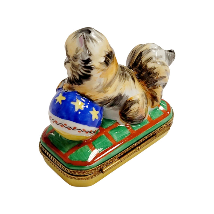 Cat Playing with Yarn Box for Cat Lovers Porcelain Limoges Cat French Trinket Box