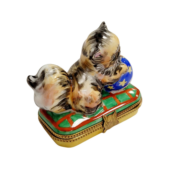 Cat Playing with Yarn Box for Cat Lovers Porcelain Limoges Cat French Trinket Box