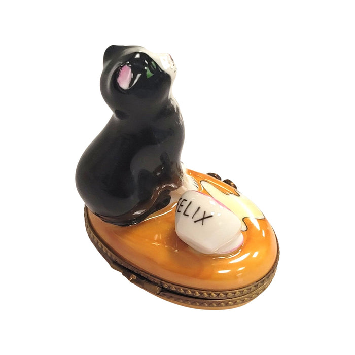 Cat Figurine for Cat Lovers Porcelain Limoges Cat beverage French Trinket Box