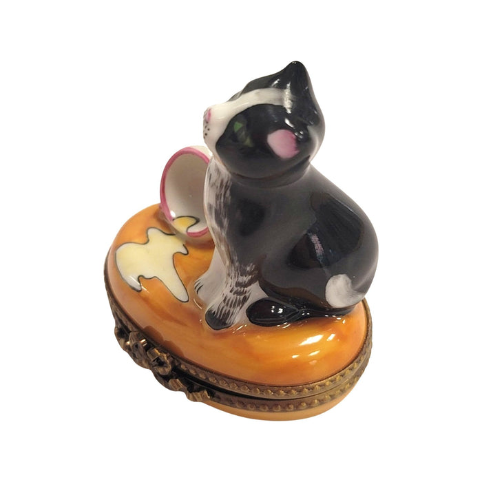 Cat Figurine for Cat Lovers Porcelain Limoges Cat beverage French Trinket Box