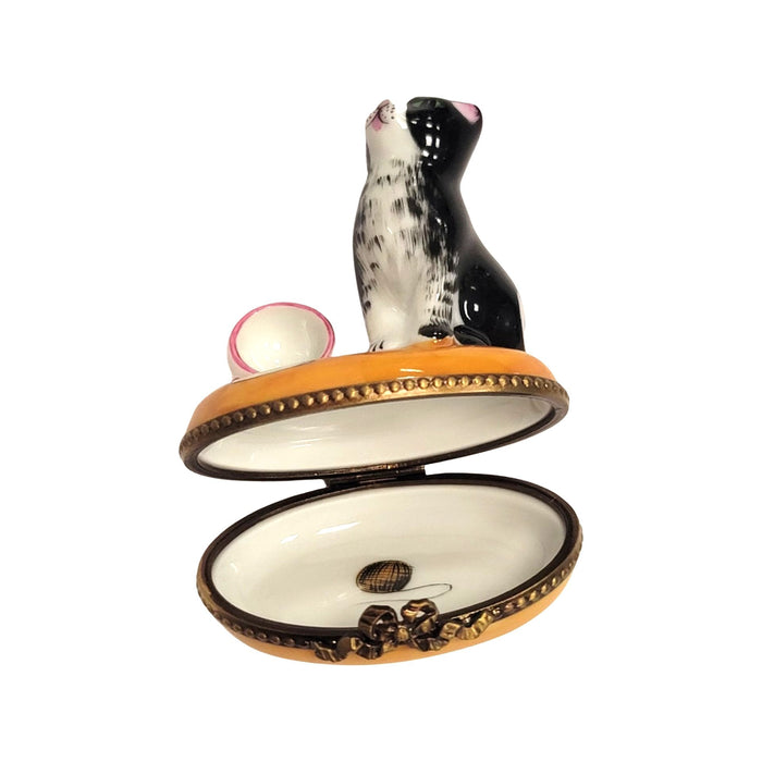 Cat Figurine for Cat Lovers Porcelain Limoges Cat beverage French Trinket Box