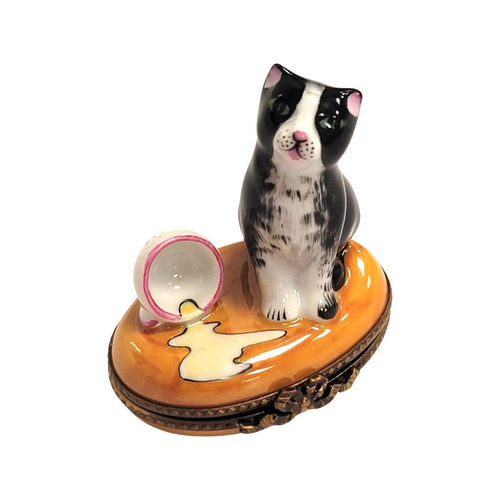 Cat Figurine for Cat Lovers Porcelain Limoges Cat beverage French Trinket Box