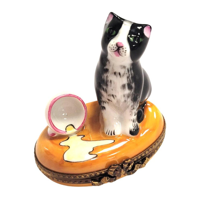 Cat Figurine for Cat Lovers Porcelain Limoges Cat beverage French Trinket Box