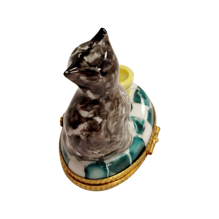 Cat in Teacup Delight Porcelain Limoges Cat French Trinket Box