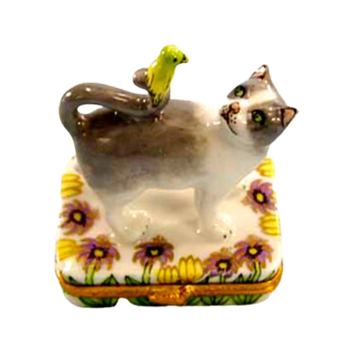 Cat with Canary for Cat Lovers Porcelain Limoges cat French Trinket Box