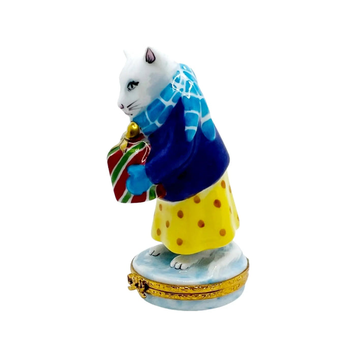Cat Limoges Box for Holiday Joy Porcelain Limoges cat xmas French Trinket Box