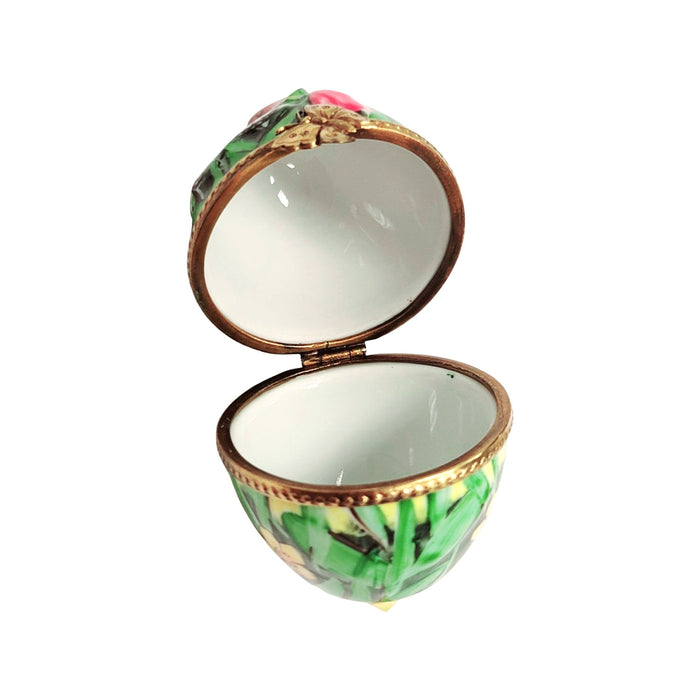 Charming Cat Egg for Nature Lovers Porcelain Limoges Egg Butterfly Cat French Trinket Box
