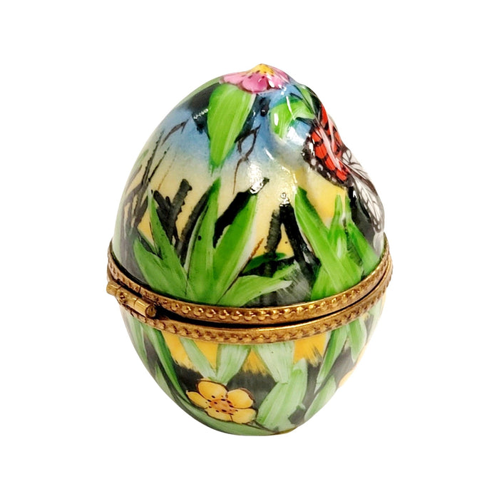 Charming Cat Egg for Nature Lovers Porcelain Limoges Egg Butterfly Cat French Trinket Box