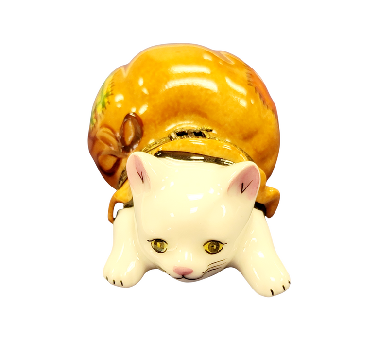 Charming Cat Figurine for Cat Lovers Porcelain Limoges Cat French Trinket Box