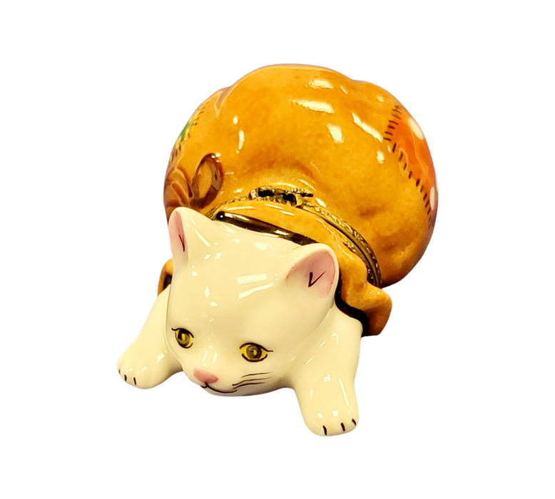 Charming Cat Figurine for Cat Lovers Porcelain Limoges Cat French Trinket Box