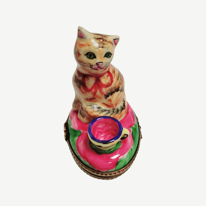 Charming Cat in Teacup Porcelain Limoges Cat china French Trinket Box