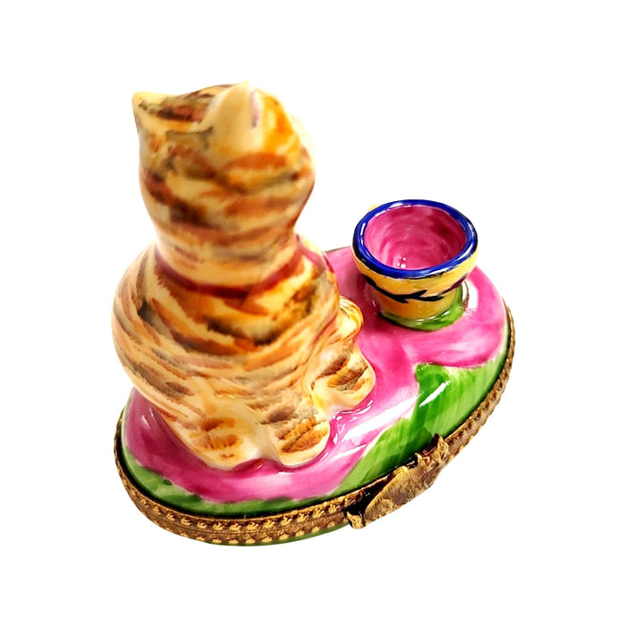 Charming Cat in Teacup Porcelain Limoges Cat china French Trinket Box