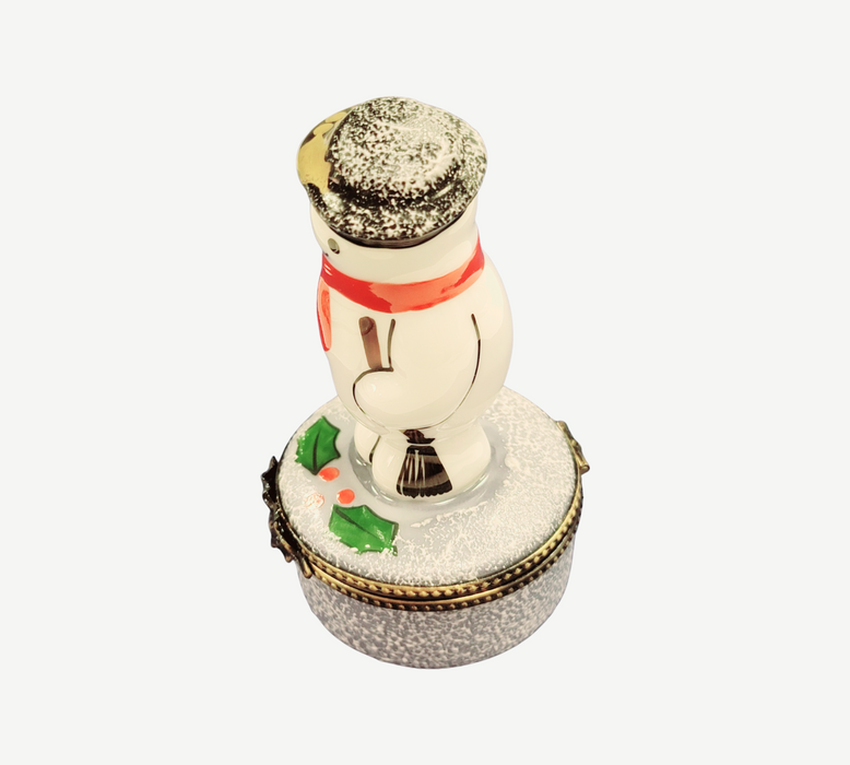 Charming Snowman Figurine for Winter Cheer Porcelain Limoges Snowman French Trinket Box