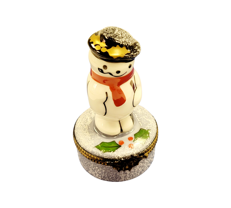 Charming Snowman Figurine for Winter Cheer Porcelain Limoges Snowman French Trinket Box