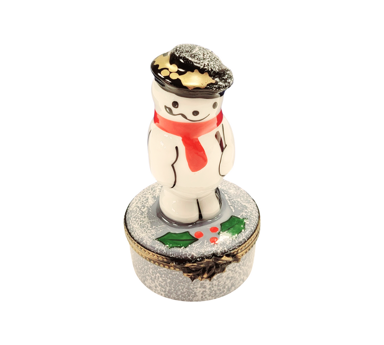 Charming Snowman Figurine for Winter Cheer Porcelain Limoges Snowman French Trinket Box