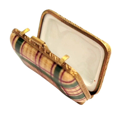 Charming Plaid Limoges Suitcase for Collectors Porcelain Limoges travel French Trinket Box
