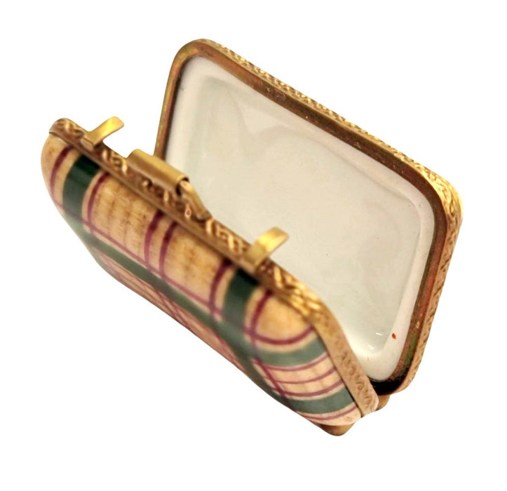 Charming Plaid Limoges Suitcase for Collectors Porcelain Limoges travel French Trinket Box