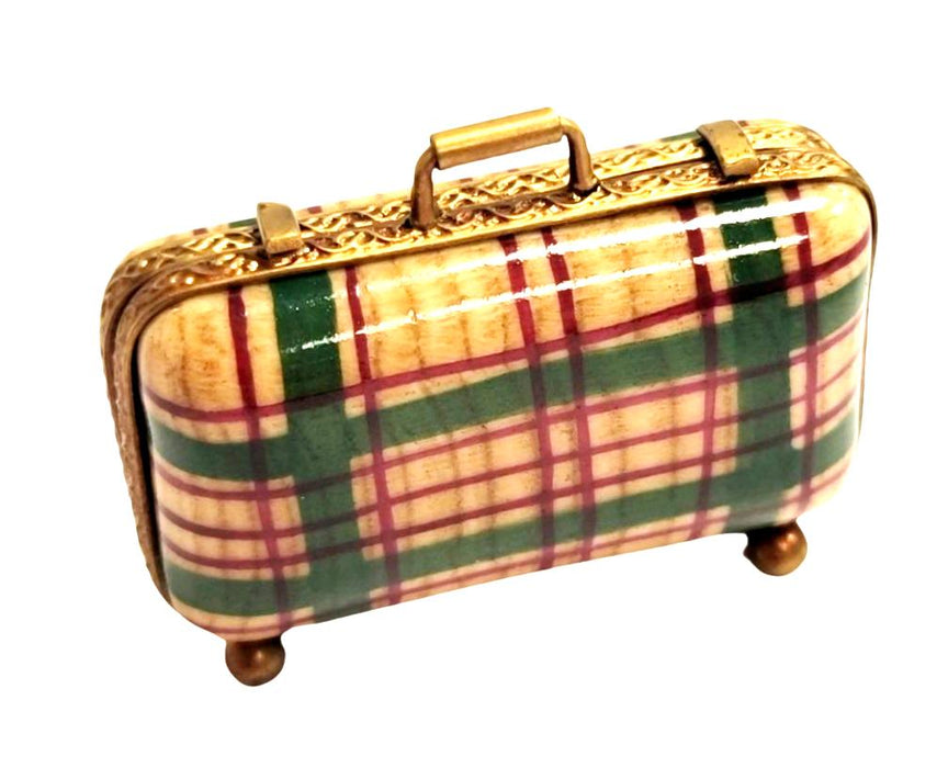 Charming Plaid Limoges Suitcase for Collectors Porcelain Limoges travel French Trinket Box