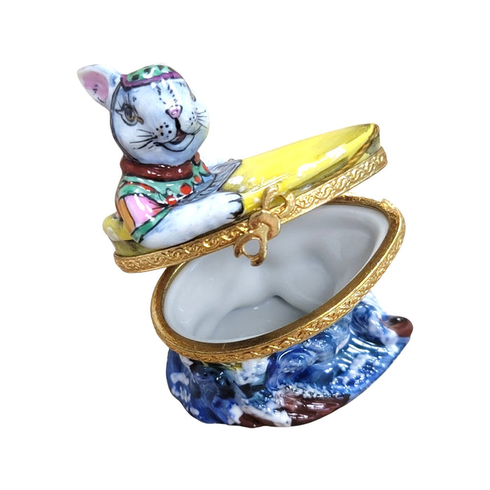 Charming Rabbit Boat Figurine for Collectors Porcelain Limoges boat rabbit beach French Trinket Box