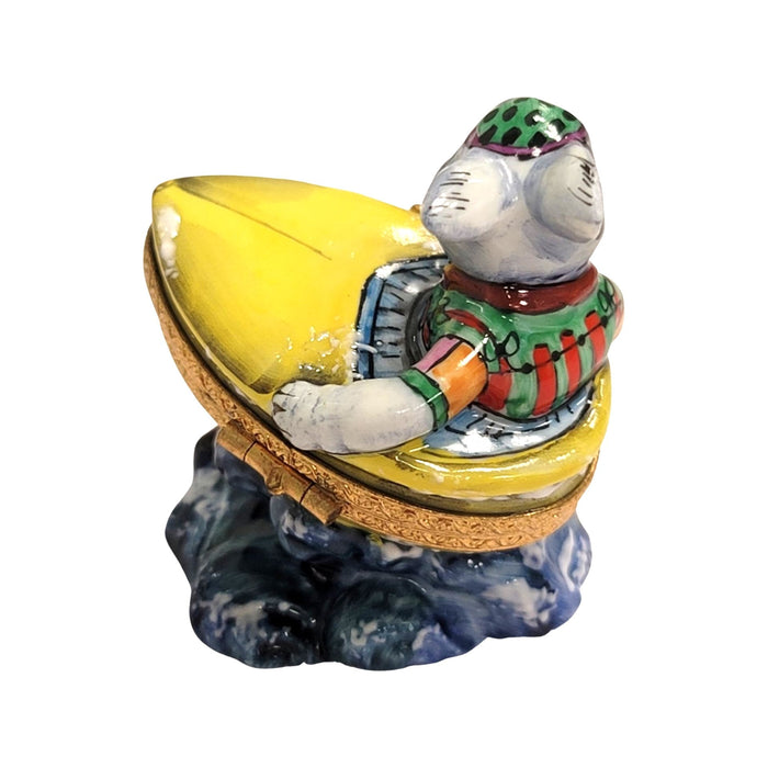 Charming Rabbit Boat Figurine for Collectors Porcelain Limoges boat rabbit beach French Trinket Box