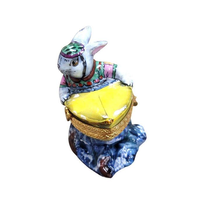 Charming Rabbit Boat Figurine for Collectors Porcelain Limoges boat rabbit beach French Trinket Box