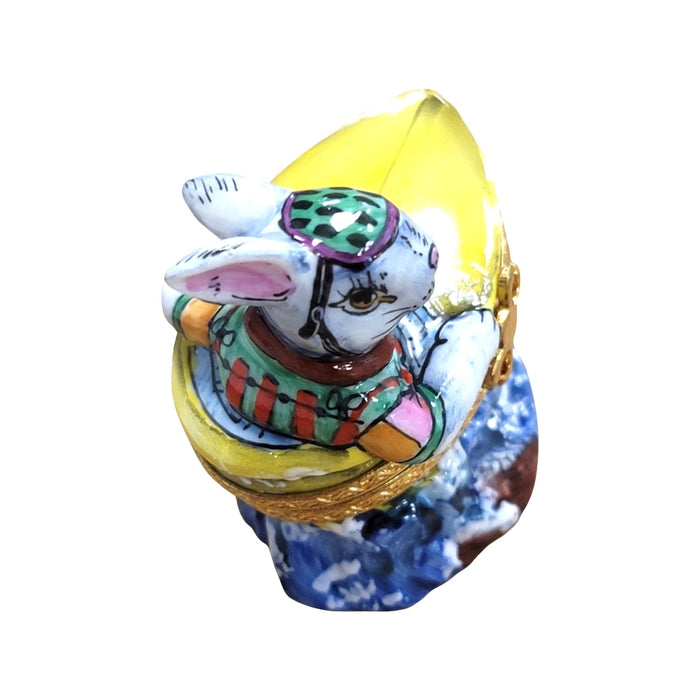 Charming Rabbit Boat Figurine for Collectors Porcelain Limoges boat rabbit beach French Trinket Box