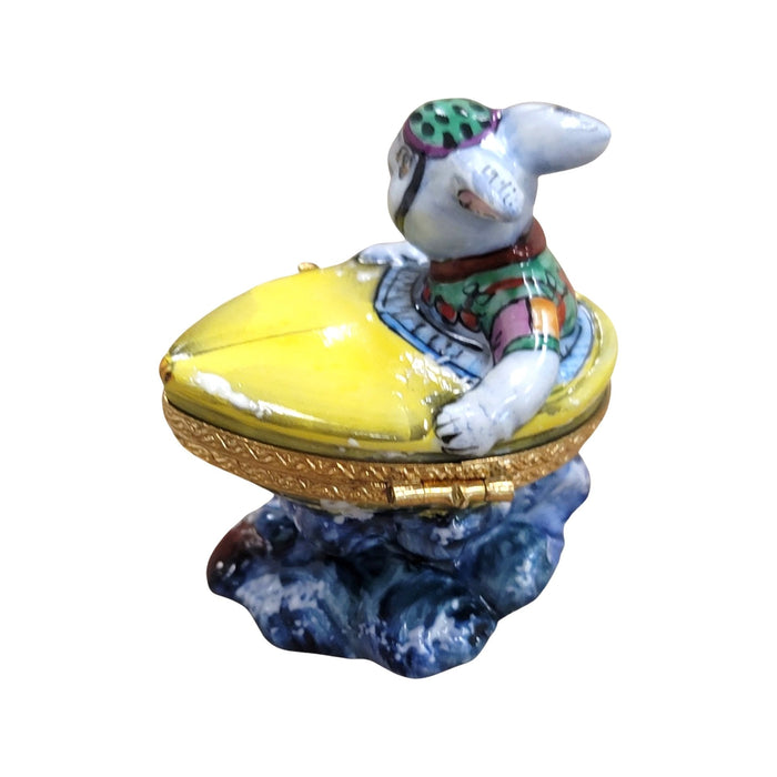 Charming Rabbit Boat Figurine for Collectors Porcelain Limoges boat rabbit beach French Trinket Box