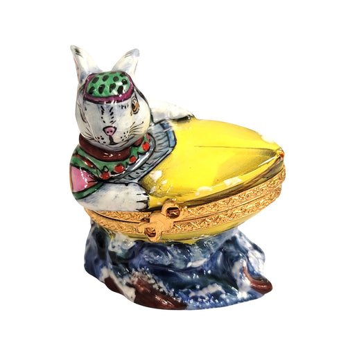 Charming Rabbit Boat Figurine for Collectors Porcelain Limoges boat rabbit beach French Trinket Box