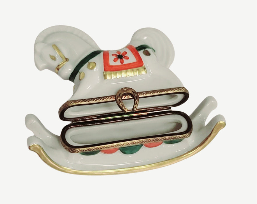 Charming White Rocking Horse for Baby Shower Porcelain Limoges figurine BABY maternity figurine horse French Trinket Box
