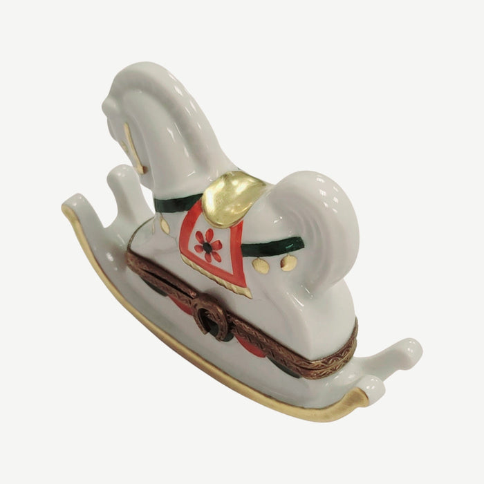 Charming White Rocking Horse for Baby Shower Porcelain Limoges figurine BABY maternity figurine horse French Trinket Box