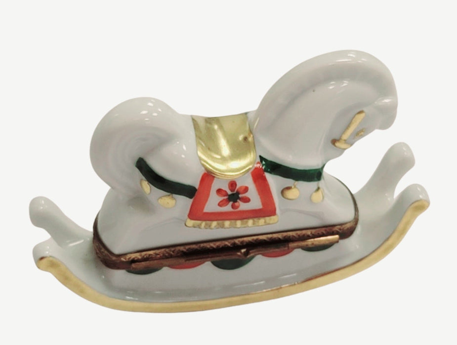Charming White Rocking Horse for Baby Shower Porcelain Limoges figurine BABY maternity figurine horse French Trinket Box
