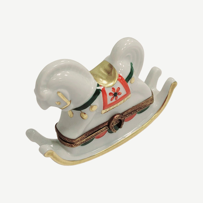 Charming White Rocking Horse for Baby Shower Porcelain Limoges figurine BABY maternity figurine horse French Trinket Box