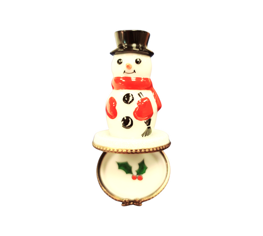 Charming Snowman Trinket Box for Winter Decor Porcelain Limoges Snowman French Trinket Box