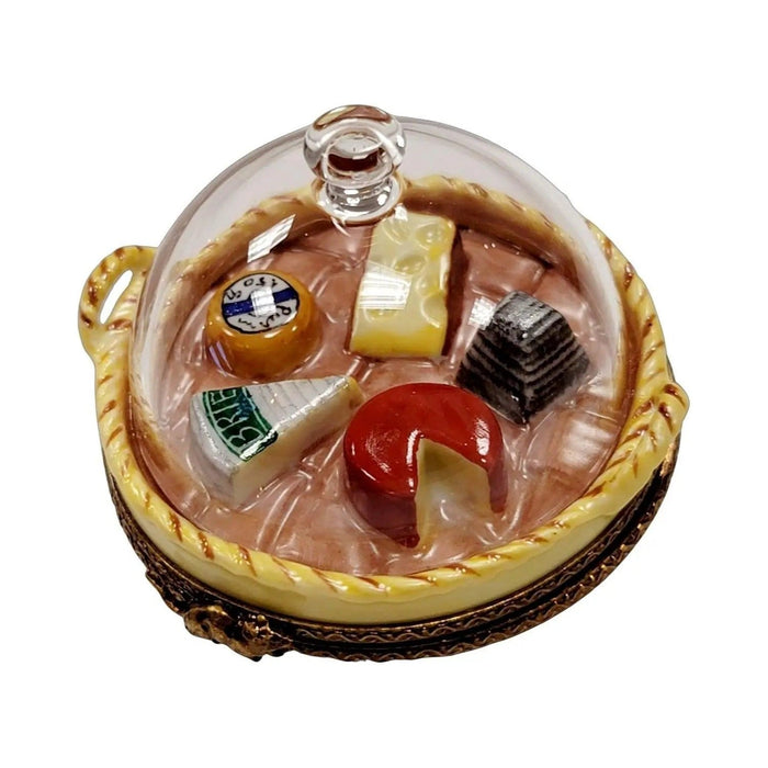 Collectible Cheese on Platter Under Dome Limoges box with artisan brushwork