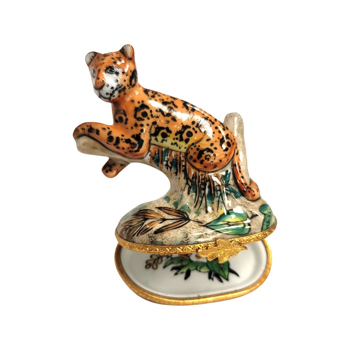 Cheetah Elegance Limoges Box for Animal Lovers Porcelain Limoges cat wild French Trinket Box