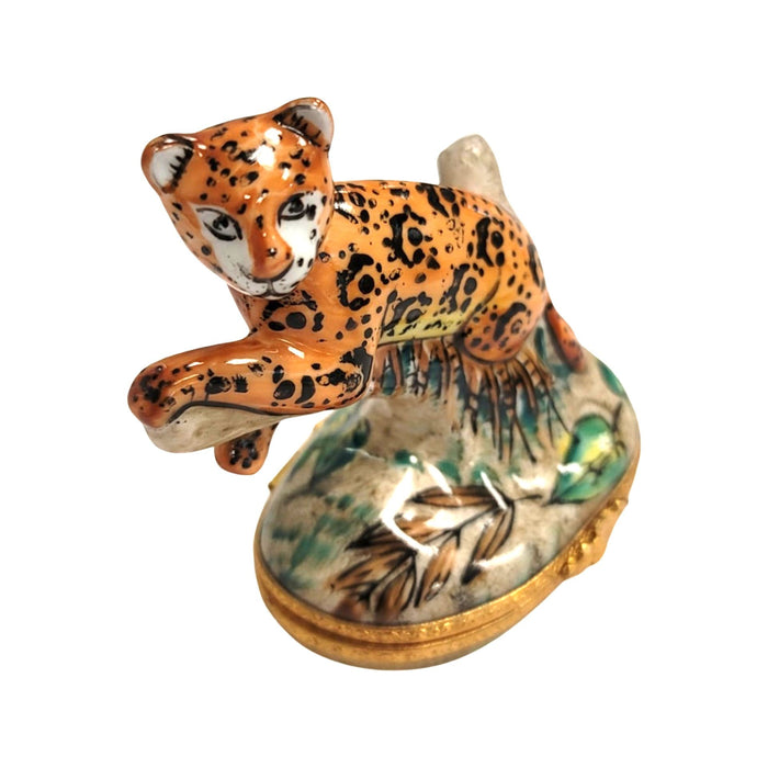 Cheetah Elegance Limoges Box for Animal Lovers Porcelain Limoges cat wild French Trinket Box