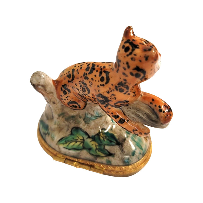Cheetah Elegance Limoges Box for Animal Lovers Porcelain Limoges cat wild French Trinket Box