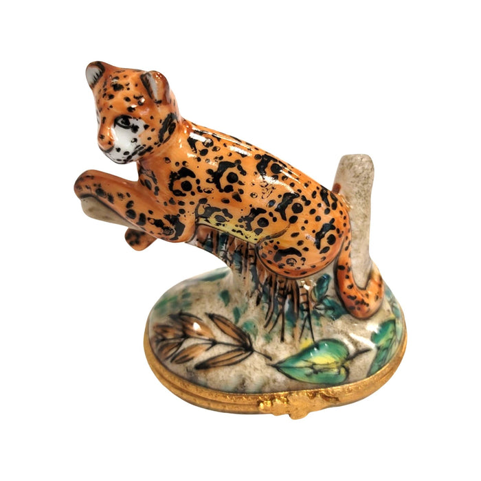 Cheetah Elegance Limoges Box for Animal Lovers Porcelain Limoges cat wild French Trinket Box
