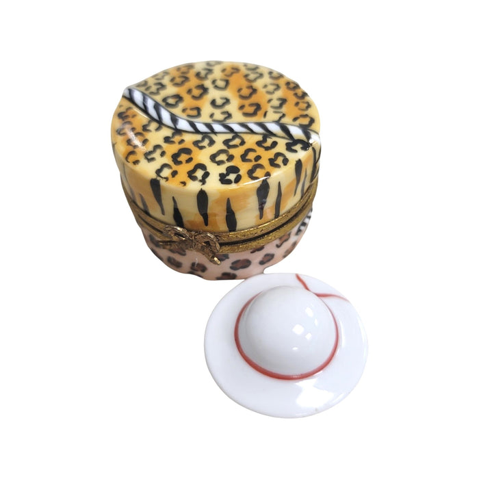 Cheetah Hat w Hat Inside Limoges Box Porcelain Figurine-hats fashion LIMOGES BoXES-CH8C329