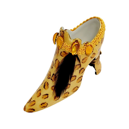 Cheetah Print Shoe Box for Fashion Lovers Porcelain Limoges shoe figurine LIMOGES BOXES French Trinket Box