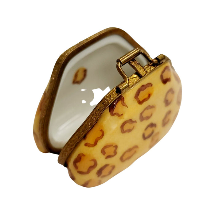 Cheetah Print Purse for Fashion Lovers Porcelain Limoges fashion purse figurine LIMOGES BOXES French Trinket Box