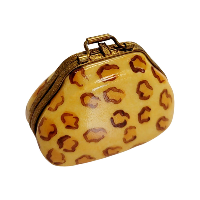 Cheetah Print Purse for Fashion Lovers Porcelain Limoges fashion purse figurine LIMOGES BOXES French Trinket Box