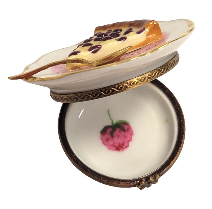 Cherry Pie Dessert on Plate Limoges Box Porcelain Figurine-food fruits vegetables-CH2P139PINK