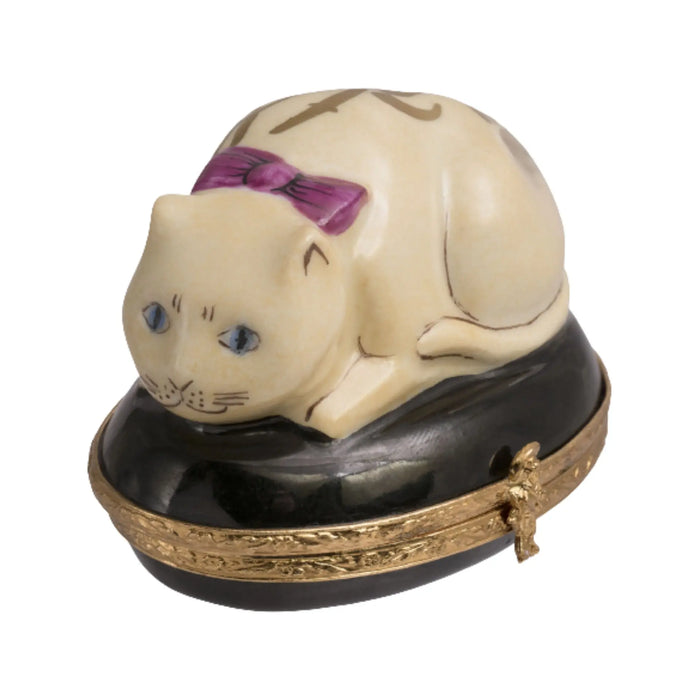 Chinese Cat Limoges Box for Cat Lovers Porcelain Limoges Cat French Trinket Box