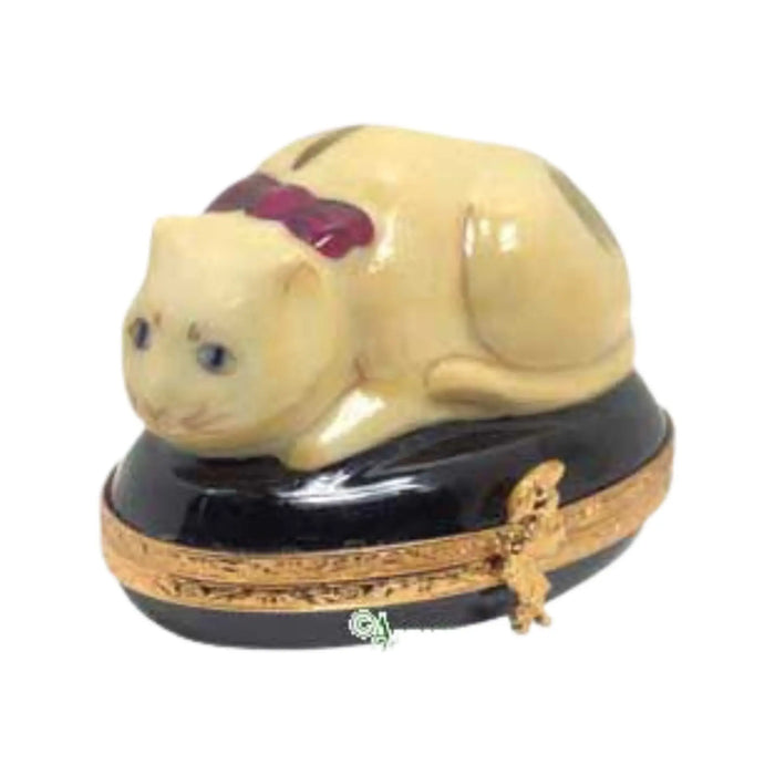 Chinese Cat Limoges Box for Cat Lovers Porcelain Limoges Cat French Trinket Box