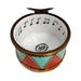 Painted details on the Christmas Drum in 90s Limoges box, French art in miniature