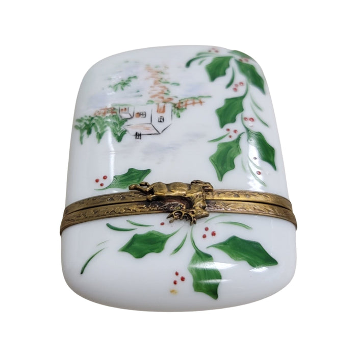 Christmas Holly Trinket Box for Holiday Decor Porcelain Limoges shaped French Trinket Box