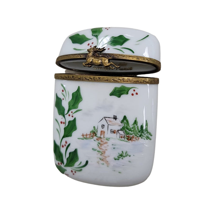 Christmas Holly Trinket Box for Holiday Decor Porcelain Limoges shaped French Trinket Box