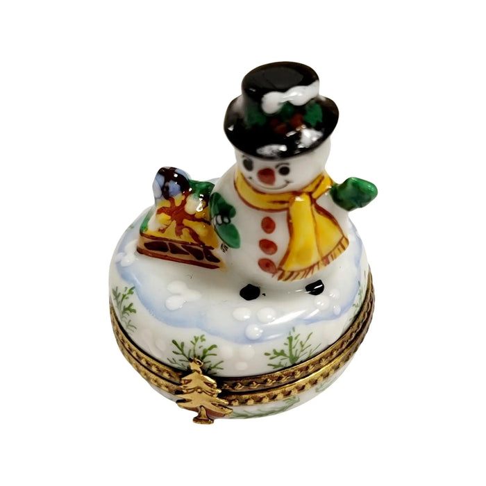 Christmas Snowman Box for Holiday Cheer Porcelain Limoges snowman French Trinket Box