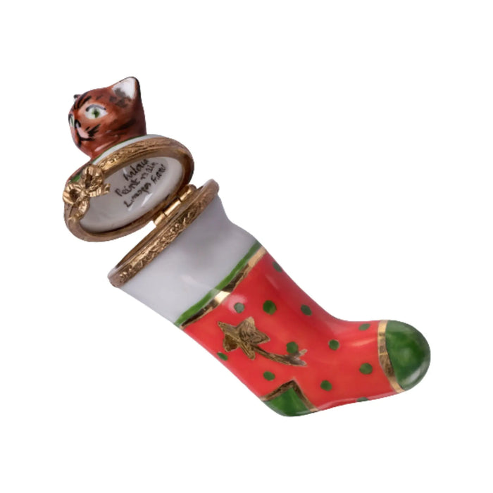 Christmas Kitten for Collectors Porcelain Limoges xmas theme cat French Trinket Box